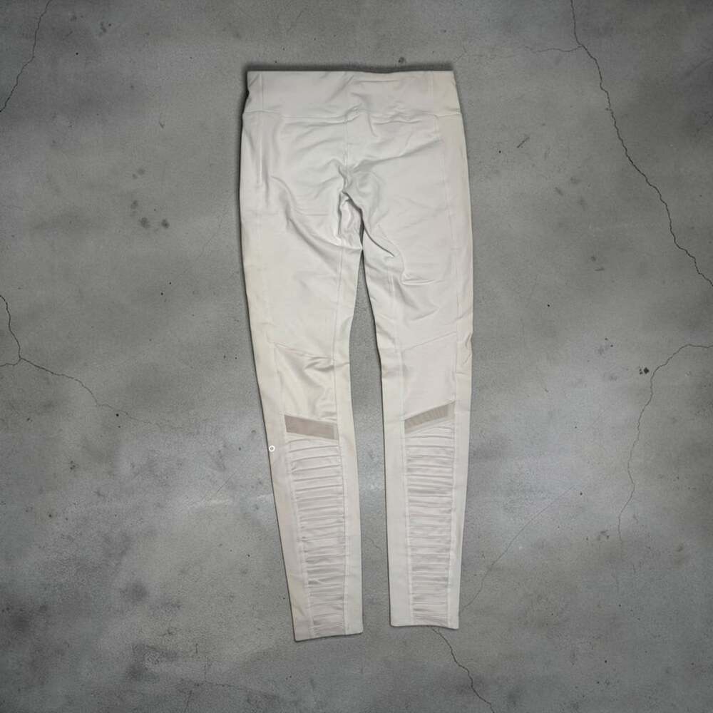 Alo Yoga Moto Legging Size M White Ribbed Mesh High Waist - Picture 3 of 5
